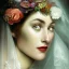 Placeholder: home-made paper collage of beautiful bride's face, pieces of paper, mix and match, fine detail, highly intricate, wearing bridal veil, modern surrealism painting, high-quality, volumetric lighting, 8k, ultrahd, George Grie, Marco Escobedo, Igor Morski