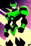 Placeholder: A new space creature from Ben 10 cartoon. Strong and graceful. Advanced metal. Magical power, precise detail and intense power Add "full body view" as a prefix. Use an aspect ratio (dimensions) that is mor vertical (3:4 vs 4:3), move the camera back ("extreme long range view"), move camera upward rather than being at hip height ("high angle view" or "eye-level view"). Describe her shoes or stance, as well as what you see over her head