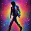 Placeholder: psychedelic colorful silhouette, Michael Jackson dancing profile, prismatic stardust background