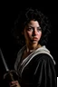 Placeholder: A portrait of a Warrior woman, black hair, Caravaggio style
