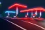 Placeholder:  side of the road,gas station,night lighting,rainy, realistic, unity engine, cinematic lighting, high defenition render pipeline.