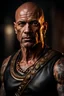 Placeholder: portrait of a 45 year old Handsome muscular mercenary with light bronze skin adorned with tattoos. photorealistic