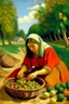 Placeholder: woman collects chestnuts on a sunny day van gogh