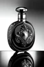 Placeholder: Black perfume bottle design with white gold embossed watch