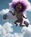 Placeholder: Ultra realistic speed clouds sky scene, wide angle view, sweet childs falling down, inflatable color clothing, free jumping flying, many trinkets, monster hair, hair monster, many jelly beans, balls, smile, happy, circus style, extreme, wind, clouds sea, 20,000 feet altitude, stratosphere, soft color, highly detailed, unreal engine 5, ray tracing, RTX, lumen lighting, ultra detail, volumetric lighting, 3d, finely drawn, high definition, high resolution.