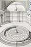 Placeholder: Drawing, building plan, architectural plan, architectural, inscriptions, Islamic, art, geometric shapes, decorations, mosque, mosque roof, dome, inside the mosque, plant shapes, large, prominent, clear inscriptions, carpets, stones, sunlight, shadow And the light, pencil drawing