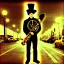 Placeholder: one man band, steampunk, midjourney, neon