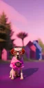 Placeholder: Snoop dogg, sitting. a chair. pink houses, pink sky, pink smoke, trees, outdoors. Groove street. 28mm