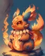 Placeholder: a pokemon, fire , legendary,cozy, detailed, cartoon style