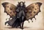 Placeholder: Jean-Baptiste Monge style 19th century hand drawn full body portrait illustration of a walking hybrid Polyphemus moth goth girl, with highly detailed facial features with multi cellular eyes, drawings, 8k, vibrant natural colors,