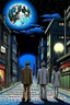 Placeholder: THE MOON HIDDEN SHADOWY FIGURES LABIRINTHINE STREETS meeting the boss big brother STYLE OF HIROKU OGAI