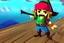 Placeholder: Cartoony Captain Jack Sparrow sailing on the vast blue ocean, Legend Of Zelda: Wind Waker style, stylized, colorful, adventurous.