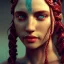 Placeholder: highly detailed beautiful girl viking queen portrait, red glass armor, blue delicate braided hair, green facial paint, cinematic lighting, 4k, 8k, octane render, digital concept art, trending on artstation, pinterest, extremely detailed, ambient lighting.