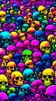 Placeholder: a field of 1000s of psychedelic psilocybin induced anatomically correct, skulls, vivid RANDOM BRIGHT neon colors, dark comedy, well lit, high detail, photorealistic, horrorcore, fun, scary, none featured, each a different color or hue,