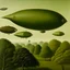 Placeholder: An olive green sky with airships painted by Henri Rousseau