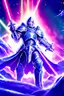 Placeholder: TCG fantasy artwork art of a heroic space knight with laser sword