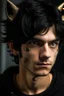 Placeholder: A young adult male with messy black hair, gold eyes, black cat ears