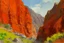 Placeholder: An orange colored cliffside near a rocky canyon painted by Claude Monet