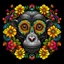 Placeholder: a colorful monkey face around big flowers mandala black background