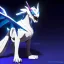 Placeholder: one ice and dragon type Pokemon, regal, blue and white in color scheme, fully visible, Ken Sugimori, Pokemon