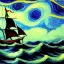 Placeholder: Dibujo al oleo de un Viejo Galeón Pirata navegando en la tormenta, Rayos y truenos, con nubes estilo Vincent van Gogh 8k