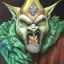 Placeholder: dungeons and dragons, fantasy, goblin, king, green skin, oil painting, large strokes, distinct face, portrait, head, crude crown