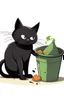 Placeholder: black thin cat cartoon eating from dustbin