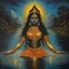 Placeholder: An oil painting of goddess Kali crossing a lake, neon gold colors, high detail eyes,