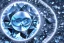 Placeholder: Blue raindrop on a big diamond, black backround , close up view, photo quality, ultra realistic