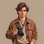 Placeholder: Brown haired stoic man with casual 90s clothes and a camera realistic art