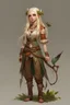 Placeholder: fullbody a girl druid wood elf with blond hair with some braids and loose hair and copperish skin with bird on arm and bow in hand