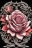 Placeholder: create an image of a flower tattoo , with swords, and roses ; 3D , realastic style. bright colors; black background