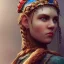 Placeholder: highly detailed girl viking queen portrait, red glass armor, blue delicate braided hair, green facial paint, cinematic lighting, 4k, 8k, octane render, digital concept art, trending on artstation, pinterest, extremely detailed, ambient lighting.