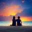 Placeholder: 2 lovers watching the sunset sitting in the sand on a sand island