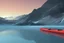 Placeholder: highly detailed glacial lake landscape, sunset, cinematic lighting, 4k, 8k, octane render, trending on 500px, pinterest, extremely detailed, ambient lighting, single frame, tiny kayak in foreground