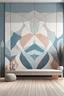 Placeholder: Create a handpainted geometric wall mural inspired by yoga's fluid movements. Utilize gentle curves and calming colors to evoke a sense of serenity and harmony."