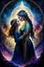 Placeholder: artistic work, a younger girl and her older mother in an mystic of eight shining, glittery- shadows shape, etheral, generations, love, embracing each other, touching, mystic relationship, expressive illustration of the mother-daughter relationship detailed matte painting, deep color, fantastical, intricate detail, splash screen, complementary colors, fantasy concept art, 8k resolution trending on Artstation Unreal Engine 5 in Gouache Style, Watercolor, Museum Epic Impressionist Maximalist Master