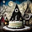 Placeholder: Folk art photograph, Nightmare before Christmas made of cake-frosting and felt, village, Max Ernst, neutral natural colors, mixed media