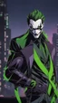 Placeholder: A very close picture to Mix between the joker and venom symbiote in solo leveling shadow art style with neon green details