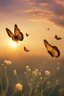 Placeholder: Bubbles and Butterflys flying to the sky at sunrise