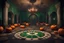 Placeholder: Склеп. Главный зал оформлен как игровое поле с огромной рулеткой на полу, тыквами с зелёным пламенем и жуткими декорациями, смешивающими атрибутику Хэллоуина и Рождества. Стиль Тима Бертона