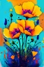 Placeholder: California Poppies. Colored ink, poured and spattered, on paper, center on canvas, clear margins, hd, 8k, sharp focus