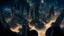 Placeholder: dark cyberpunk city from above the sky, comic style