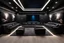 Placeholder: a black themed dedicated home cinema room with LED ambient lighting in the walls make sure the room is completely symmetrical