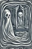 Placeholder: Linocut ghost in mirror