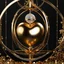 Placeholder: A magnificent golden and silver heart-shaped sign adorned with a stunning golden sphere encrusted with sparkling diamond clusters at its center, elegantly spinning in position.