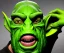 Placeholder: a goblin with big nose, green skin, wearing large dental equipment on head