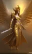 Placeholder: Angel with big wings and golden crown floating above the ground in the dark, michelangelo style, detailed, world of warcraft style