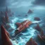 Placeholder: sea serpent from a nightmare between red rocky cliffs, book cover, fantasy art, sandy beach, water, reflection, misty, detailed