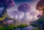 Placeholder: Immersive​ fantasy elven town city in the deep forest with ancient elder tree beautiful blossom nature river 4k full hd